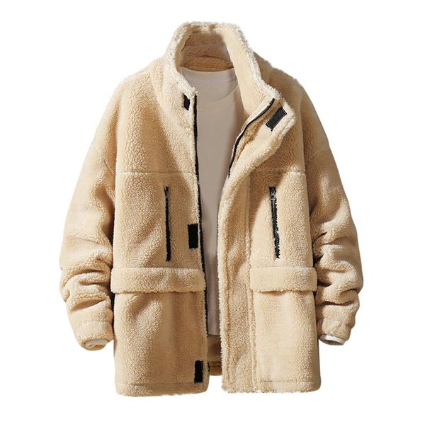 

Hairy Cute Men s Autumn Winter Casual Letter Printing Lamb Woolen Cotton-padded Jacket Coat Solid Color Soft Comfortable