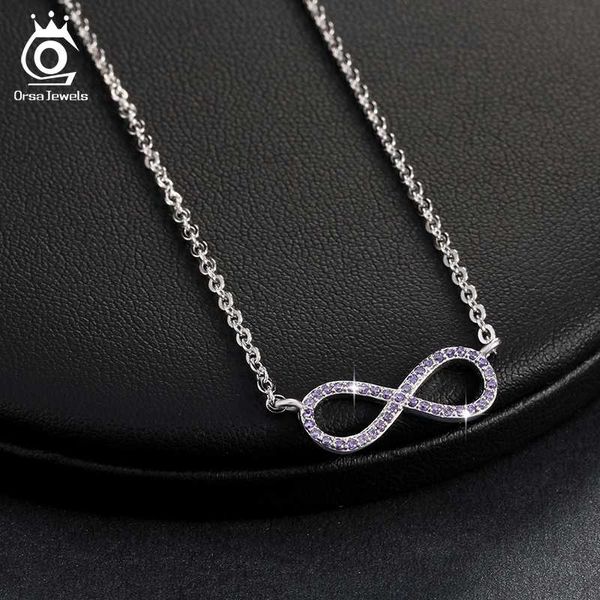 

orsa jewels silver color infinity pendant necklaces full shiny yellow/purple/clear cubic zircon new fashion women jewelry on103