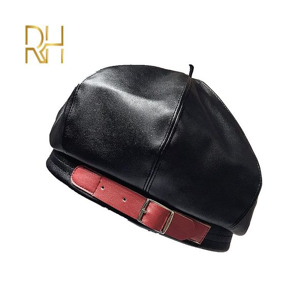 

berets fashion korean style women black red pu leather beret hat for spring autumn flat cap gorras female retro beanie rh, Blue;gray