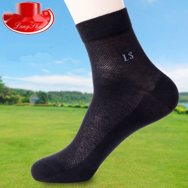 

langsha and men's cotton mid-tube summer thin business mesh breathable socks deodorant sweat-absorbent socks ihuf6, Black