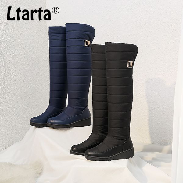 

ltarta winter 2020 pu warm down snow boots fashion leisure flat bottom over knee cotton boots mom cotton shoes hx-53s, Black