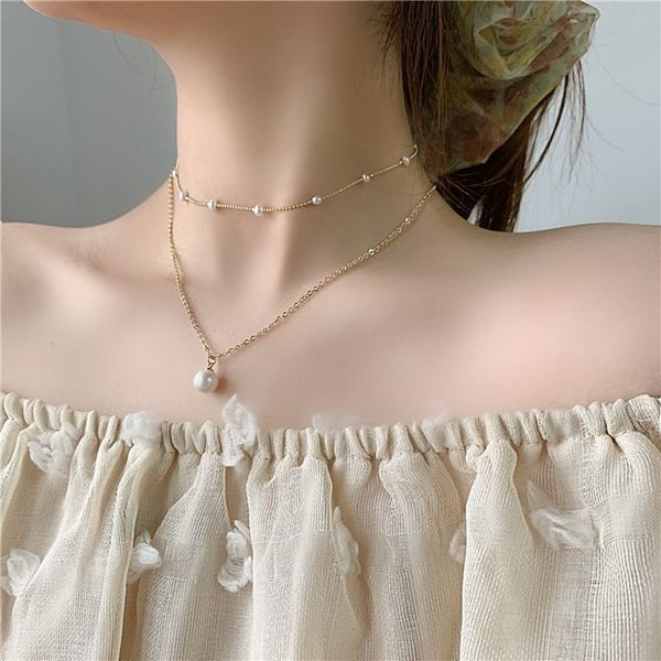 

quality korean new arrive cute zircon butterfly choker necklace for women multi layer pearl short collares jewelry kolye