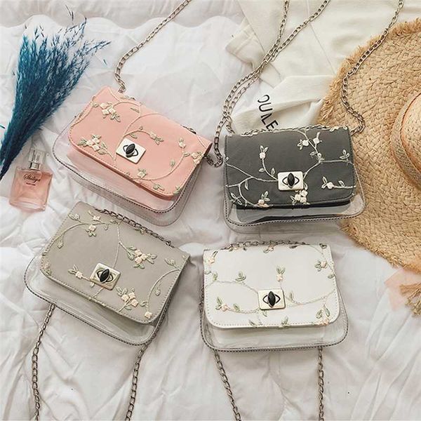 

women transparent handbag shoulder bag jelly bag flower clutch messenger