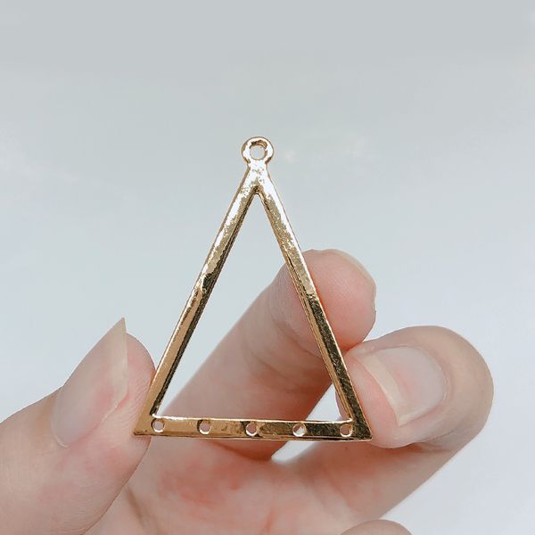 

alloy gold plated 4pcs/lot metal triangle geometry 5 hole beadwork charm hollow pendant earring making charm for jewelry making, Bronze;silver