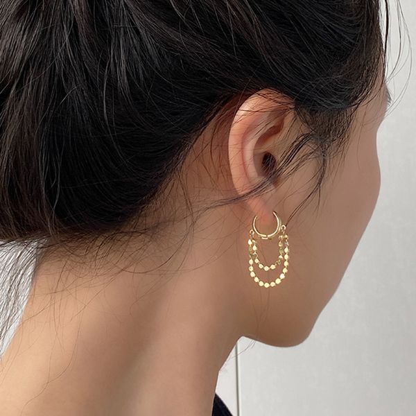

hoop & huggie peri'sbox double layers beaded gold earrings tassel circle geometric for women minimalist small 2021, Golden;silver