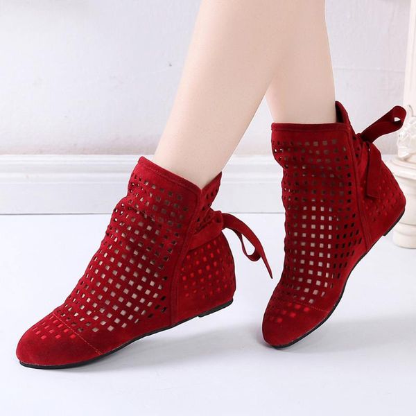 

dropshipping women boots flat low hidden wedges cutout ankle boots casual shoes cute booties whatsapp +8613586826522 sxjj110, Black