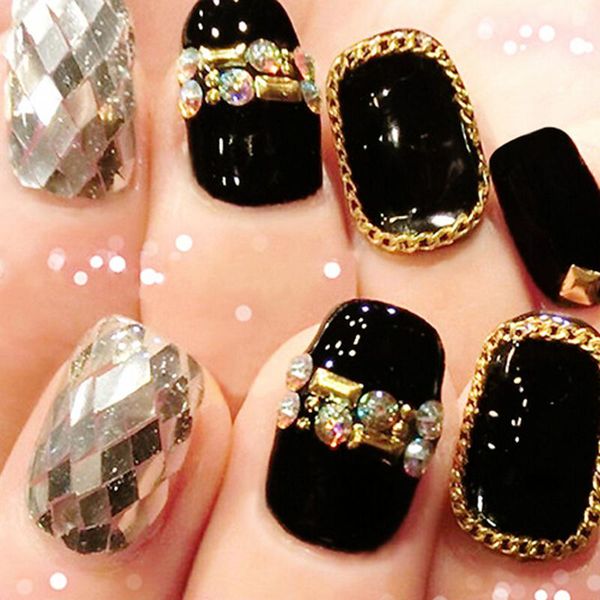 

nail art decorations 1m tips stickers metal glitter striping chain, Silver;gold