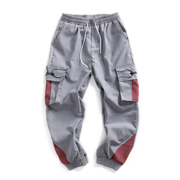 

man drawstring tooling trousers fashion trend casual multiple pockets sport pants designer male autumn running loose sweatpant pants, Black