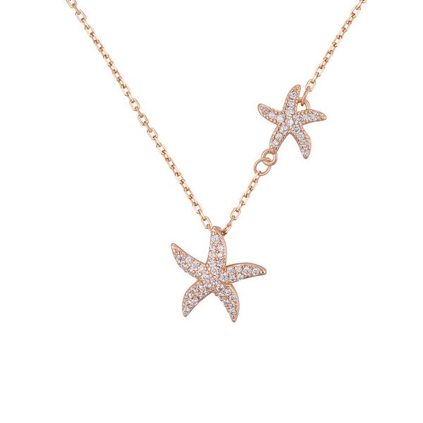 

lovely cute fishstar pendant short choker necklace for women girls sparkling diamond zircon fashion designer rose gold silver