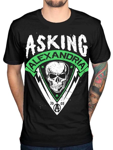 

official asking alexandria skull head green t-shirt rock n roll relentless