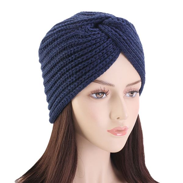 

women turban knot headwrap winter woolen turban hat cross twisted cap national costume hat xin-shipping, Blue;gray