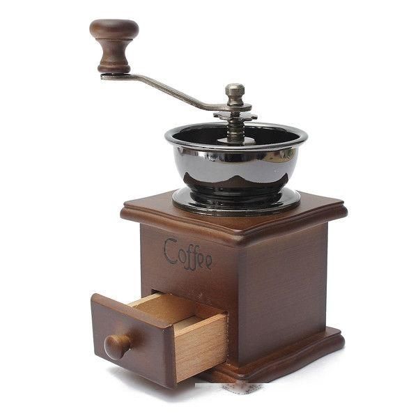 

classical wooden manual coffee grinder stainless steel retro coffee spice mini burr mill with high-quality ceramic millstone dhl