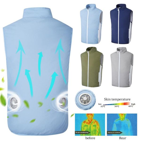 

outdoor t-shirts cooling vest usb fan air conditioned clothing cool fishing cycling tactical summer icevest men women, Gray;blue