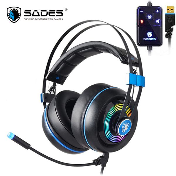 

sades armor gaming headset gamer 7.1 surround sound usb 3.5mm wired rgb light game headphones with microphone for pc gamer