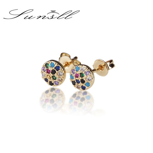 

stud sunsll fashion gold earring mixed cubic zircon round / square for women/girls simple fine jewelry gifts, Golden;silver