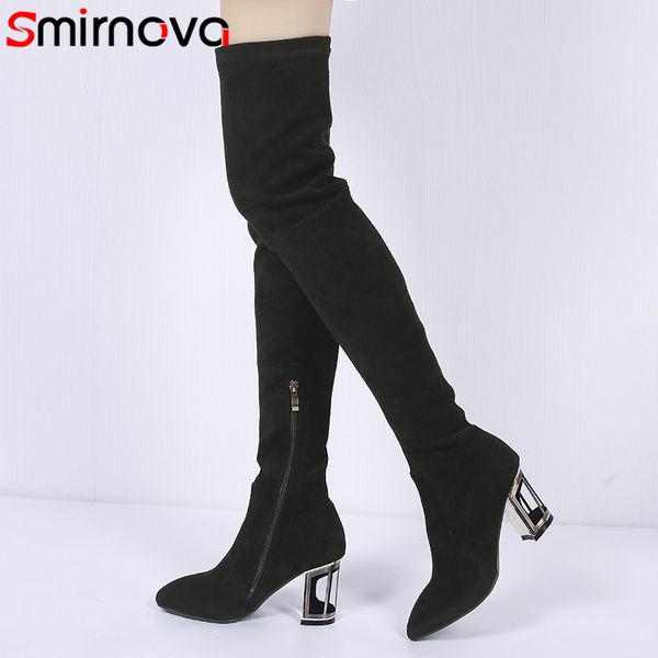 

smirnova big size 34-43 fashion autumn winter shoes woman prom over the knee high heels boots women suede leather boots, Black