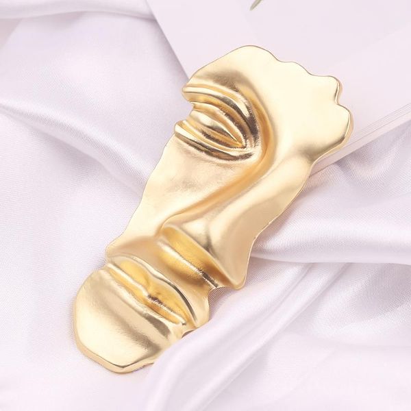 

gold half human face pins brooches exaggerated western accessories hijab personality broche vintage retro for women metal brooch, Gray