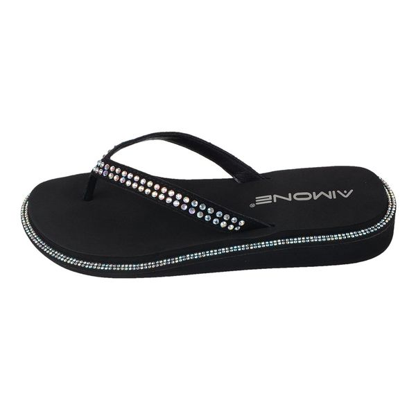 

aimone flip fashion summersummer women outdoor summerslippers flops muriel womens multicolor rhinestone low heel sandals lady beach flip flo, Black