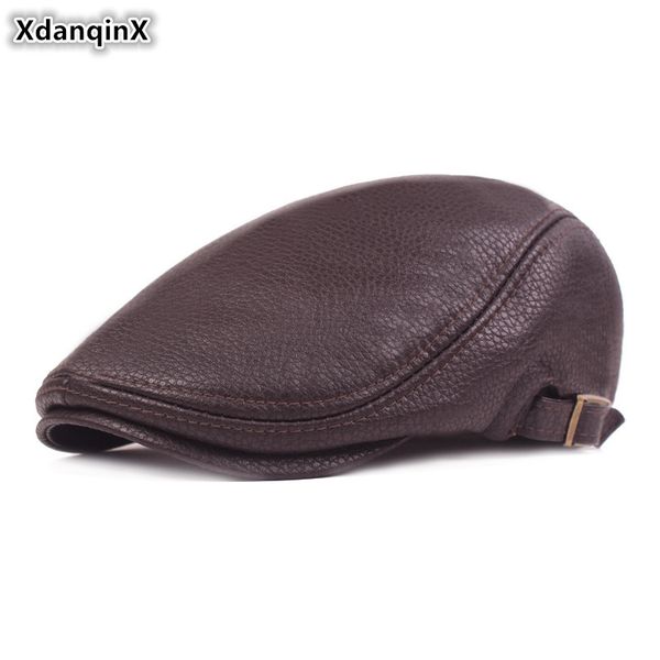 

berets xdanqinx men's pu leather winter simple fashion imitation tongue cap middle-aged elderly warm hat dad hats, Blue;gray