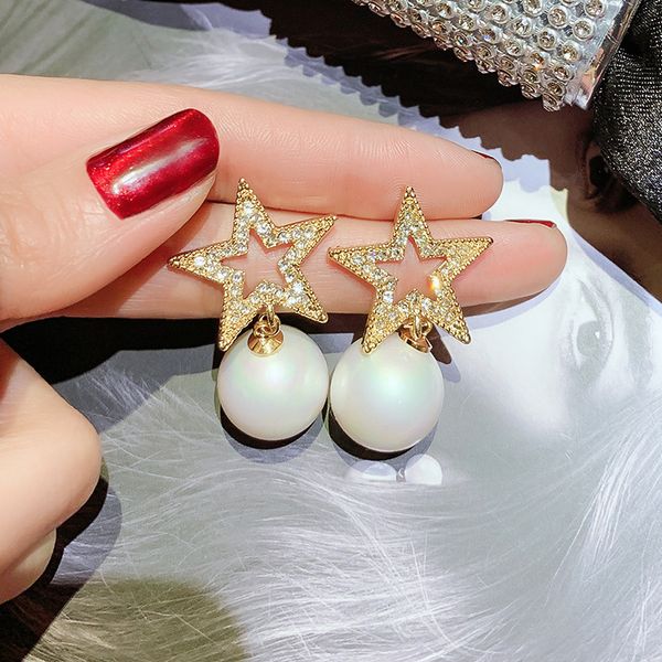 

new design metal gold crystal irregular star simulated pearl dangle earrings for women ladies simple fashion new earrings, Silver