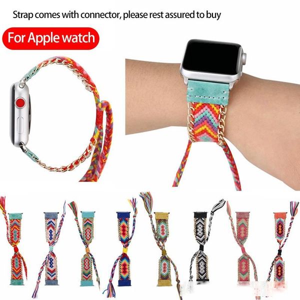 

for apple watch band 42mm 38mm bohemian woven leather strap for apple watch 3 2 1