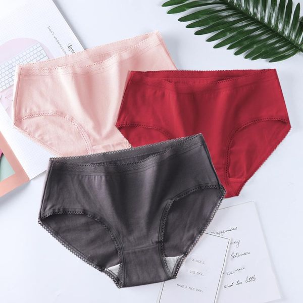 

3pcs women panties comfort cotton soft underwear briefs solid color female breathable lingerie intimates mid-rise, Black;pink