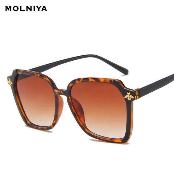

vintage women plastic sunglasses brand designer retro bee polygon luxury brown leopard female gradient sun glasses uv400, White;black
