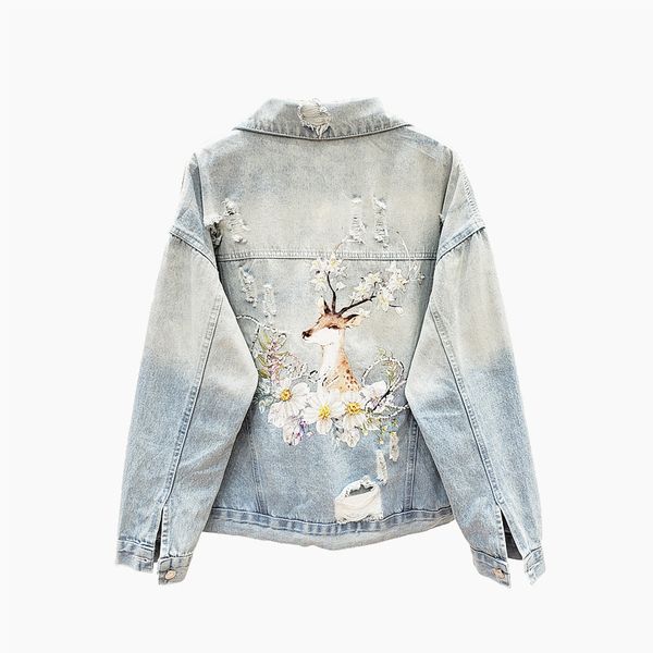 

2020 spring autumn denim jacket women heavy industry embroidery beaded coat women's short loose slim streetwear fashion clothes, Black;brown