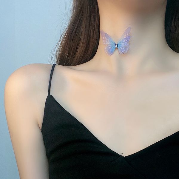 

temperament super immortal three-dimensional butterfly clavicle chain beautiful invisible fishline necklace minority neckchain, Golden;silver