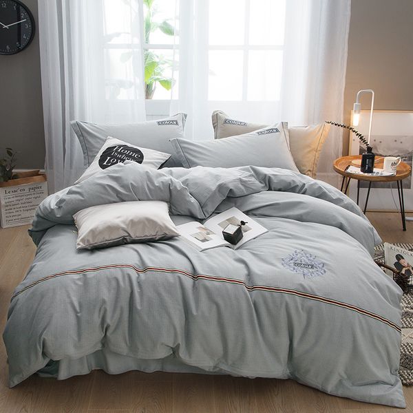 

4pcs/set 40s solid color thicken cotton bedding set teen duvet cover with bed sheet pillowcases bed cover  king size