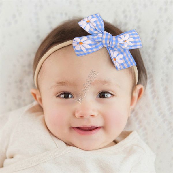 

девочки дизайнеры шпилька плед daisy подсолнечное печати ободки глава группы новорожденные большой луки волос группа headwrap аксессуары для, Slivery;white