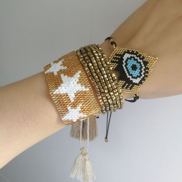 

charm bracelets shinusboho men delicas beads gold heart star pulseras miyuki evil eye for women handmade jewelry drop, Golden;silver