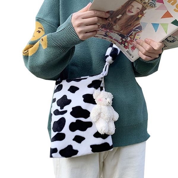 

simple milk cow pattern women shoulder bags fashion preppy style girl crossbody bags soft vintage student shoulder messenger bag