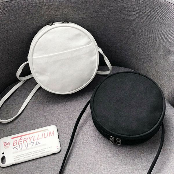 

casual women's canvas shoulder bag solid round messenger bag portable handbag purse students