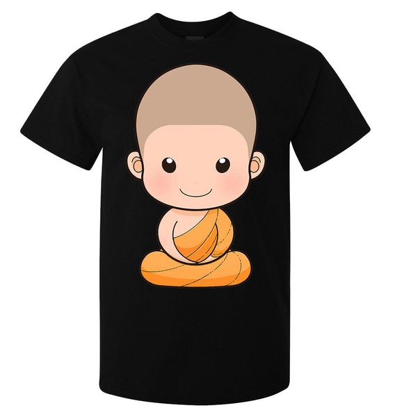 

buddhist monk cute orange toga styled men's (woman's available) t shirt black cartoon t shirt men new fashion tshirt
