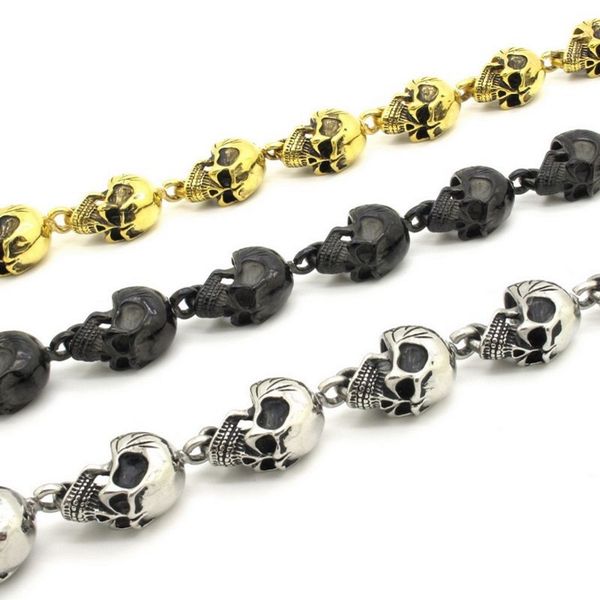 

cool men's skulls linked heavy solid 316l stainless steel belly chain punk rock biker jean chain 3 colors, Silver