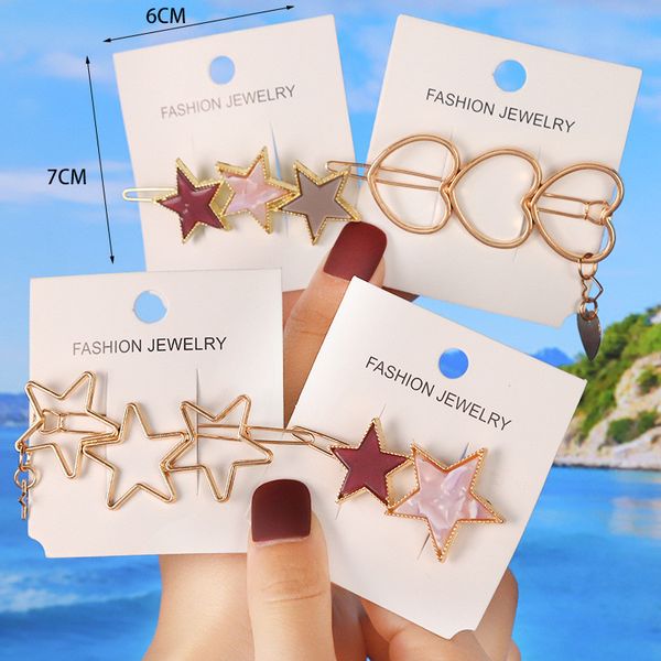 

hair clips & barrettes vintage women heart star geometric alloy hairpins sweet headband female fashion accessories, Golden;silver