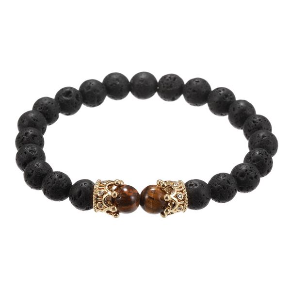 

2020 новый cz корона браслет hip hop женщины мужчины lava stone бисера упругие браслеты мужской jewelry pulseira erkek bileklik подарков, Black