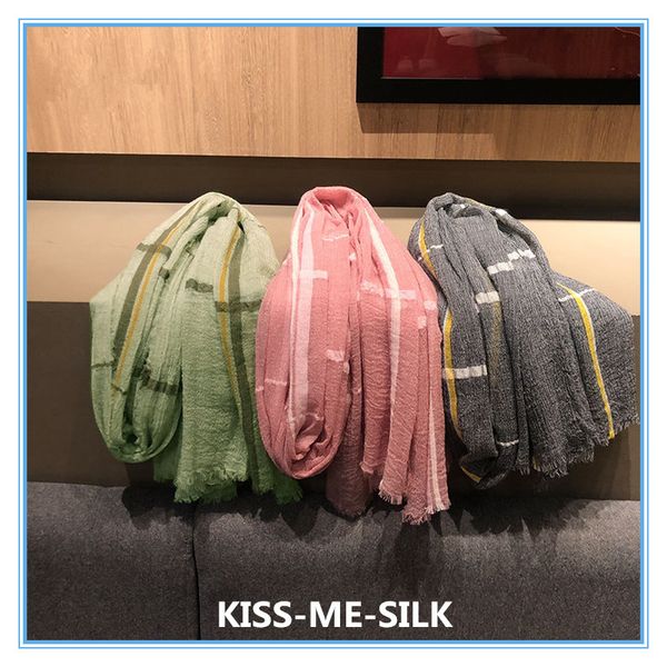 

scarves kms water-soluble wool plaid scarf warm and comfortable pleated lamb shawl for women 100*200cm/95g, Blue;gray