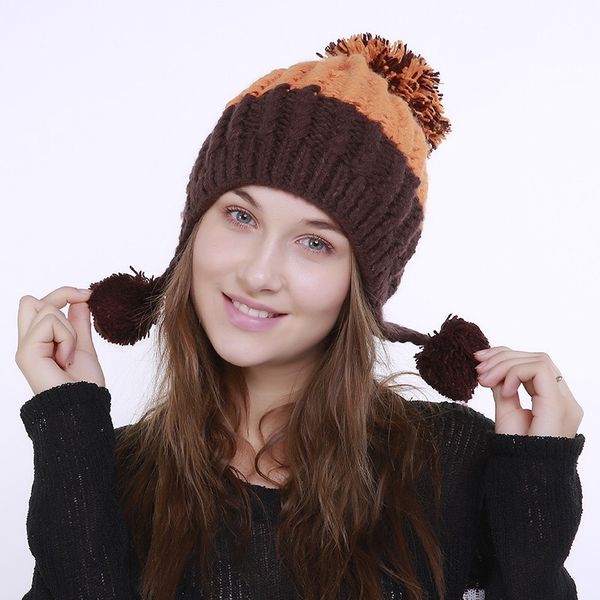 

beanie/skull caps mingjiebihuo women fashion autumn and winter hand warm knitted hat cute ball hit color thicken wild girl, Blue;gray
