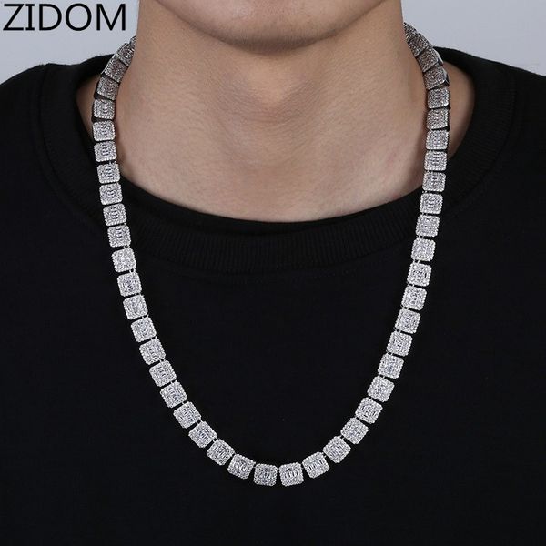 

chains men hip hop iced out bling chain necklace pave setting square zircon male necklaces hiphop jewelry gifts, Silver