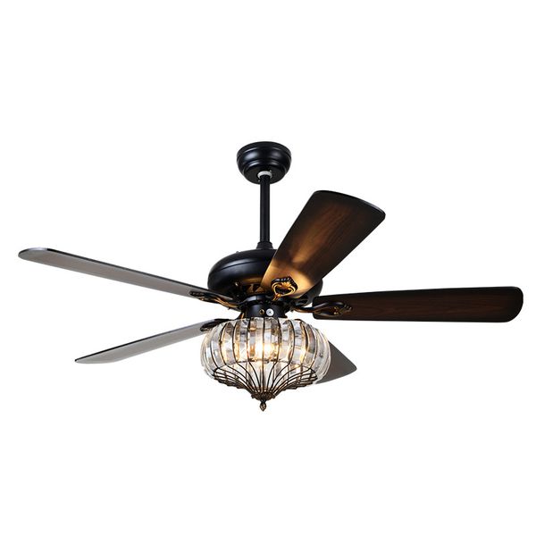

52 inch loft crystal ceiling fans with lights for living room ventilator lamp black wood leaf blade