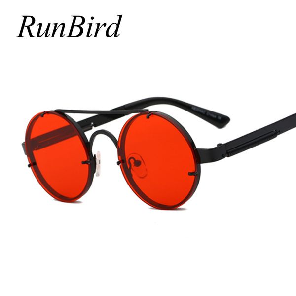 

runbird retro steampunk sunglasses men brand designer red round sun glasses for women vintage metal sunglass uv400 shades 1156r, White;black