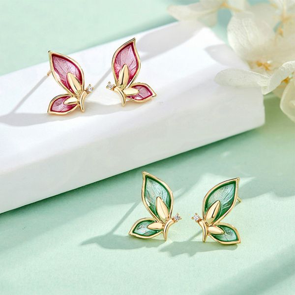 

fashion butterfly earrings female simple student earrings design sense temperament party birthday gift, Golden;silver
