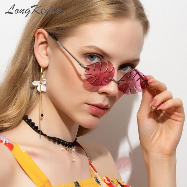 

longkeeper vintage fashion rimless дерево листья солнцезащитные очки женщины 2020 металл панк солнцезащитные очки uv400 okulary, White;black