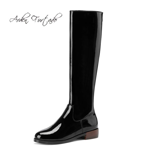 

arden furtado 2020 autumn fashion women's shoes winter casual ladies boots back zipper flat blue knee high boots big size 44 45, Black
