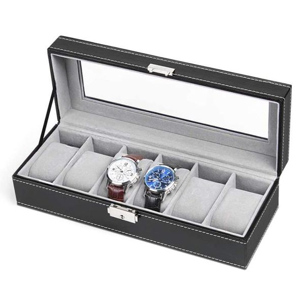 

3/6/10 slots leather watch storage box organizer new mens watch display holder cases black jewelry gift boxes gift, Black;blue