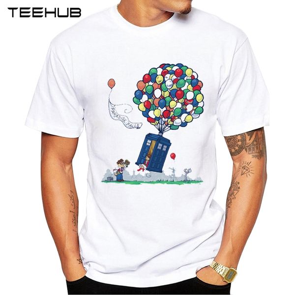 

teehub 2019 o-образным вырезом с коротким рукавом футболки перемещение синий телефонная будка мужчины тенниска летающий телефон box printed