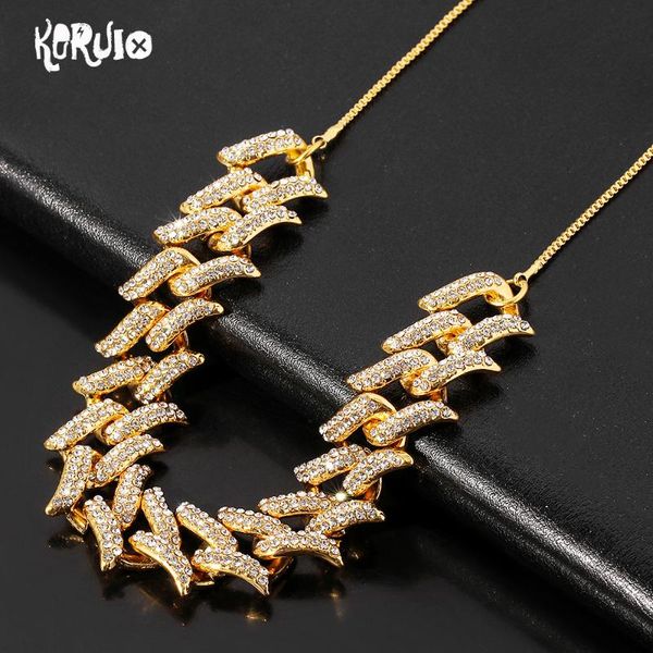 

chokers hip hop iced out paved rhinestones full miami curb cuban chain cz bling rapper necklaces for men women jewelry cool charm gifts, Golden;silver