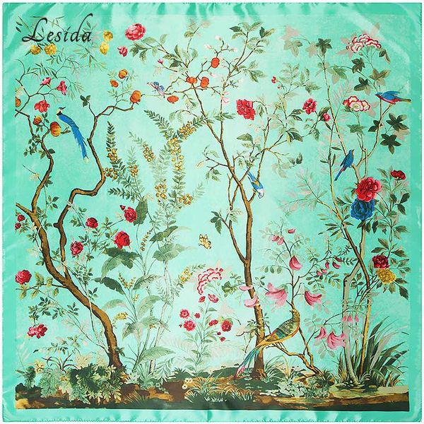 

women joker pure silk square scarf foulard femme bandanas big flower pattern women's scarf 90*90 9218m